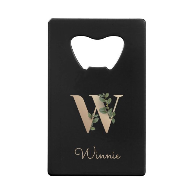 Eleganter Botanischer Monogram Gold Letter W Geldbeutel Flaschenöffner (Vorderseite)