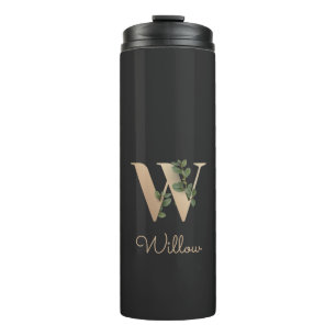 Eleganter Botanischer Monogram Gold Letter W Thermosbecher