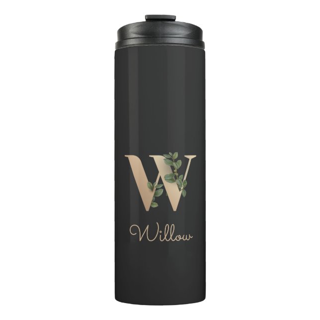 Eleganter Botanischer Monogram Gold Letter W Thermosbecher (Vorderseite)