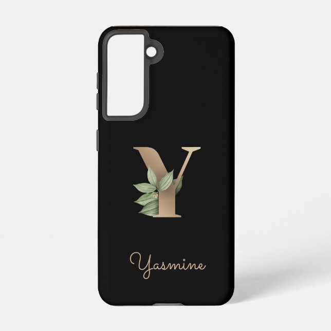 Eleganter Botanischer Monogram Gold Letter Y Samsung Galaxy Hülle (Rückseite)