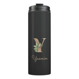 Eleganter Botanischer Monogram Gold Letter Y Thermosbecher