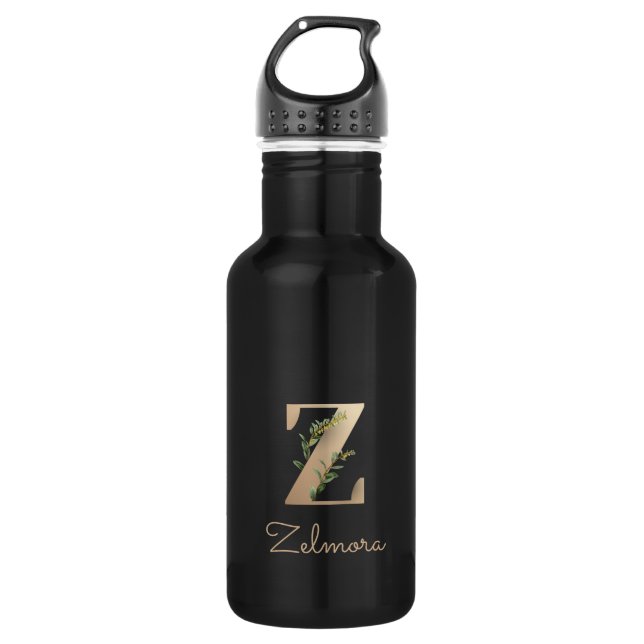 Eleganter Botanischer Monogram Gold Letter Z Edelstahlflasche (Vorderseite)