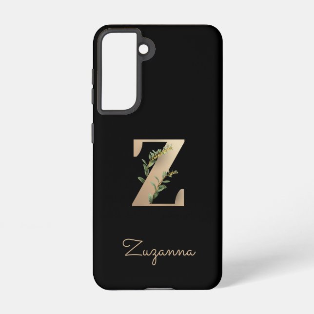 Eleganter Botanischer Monogram Gold Letter Z Samsung Galaxy Hülle (Rückseite)