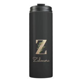 Eleganter Botanischer Monogram Gold Letter Z Thermosbecher