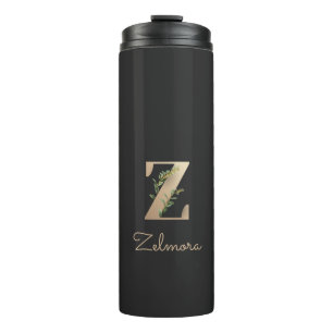 Eleganter Botanischer Monogram Gold Letter Z Thermosbecher