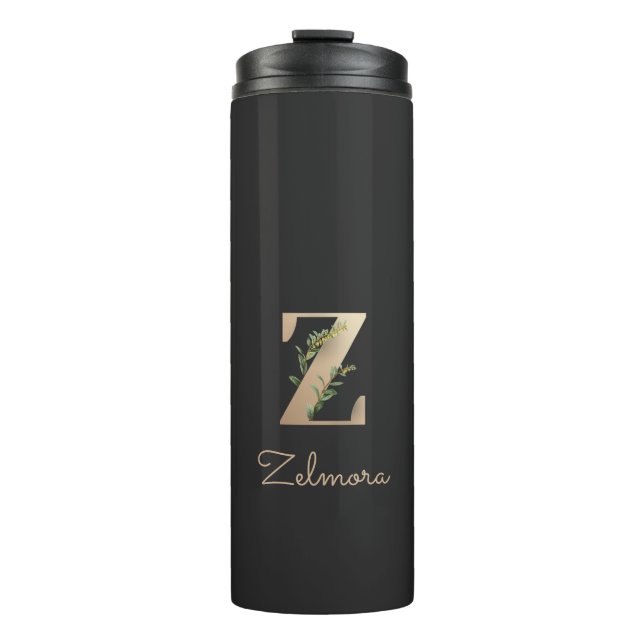 Eleganter Botanischer Monogram Gold Letter Z Thermosbecher (Vorderseite)
