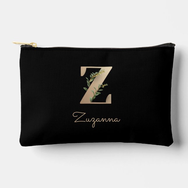 Eleganter Botanischer Monogram Gold Letter Z Zubehörtasche (Vorderseite)