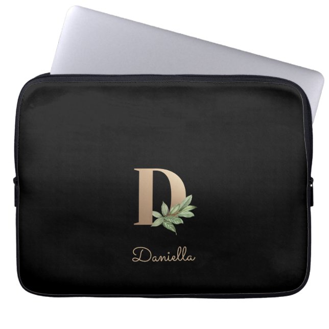 Eleganter Botanischer Monogram Letter D Laptop-Sie Laptopschutzhülle (Vorderseite)