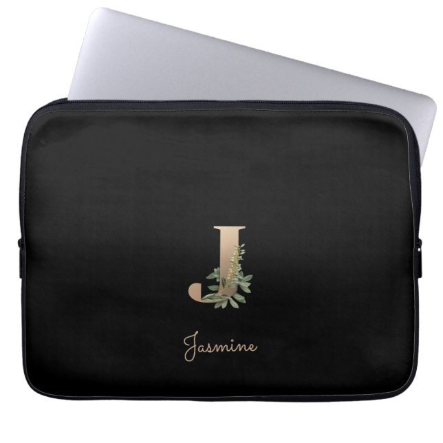 Eleganter Botanischer Monogram Letter J Laptop Sle Laptopschutzhülle (Vorderseite)