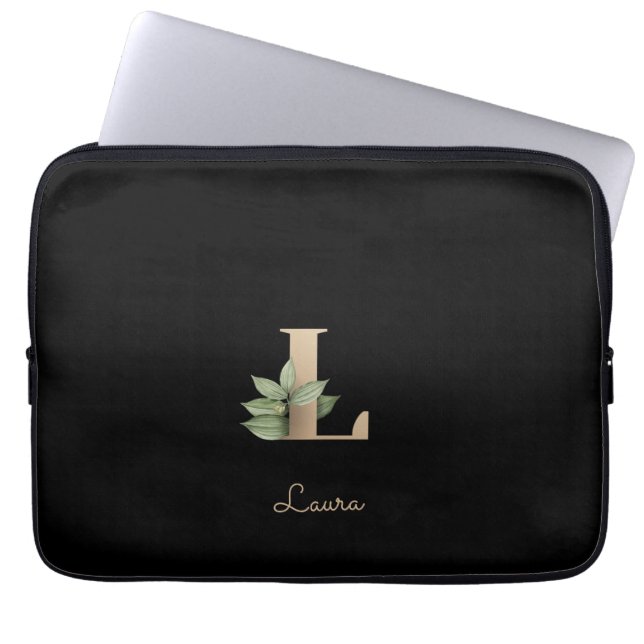 Eleganter Botanischer Monogram Letter L Laptop Sle Laptopschutzhülle (Vorderseite)