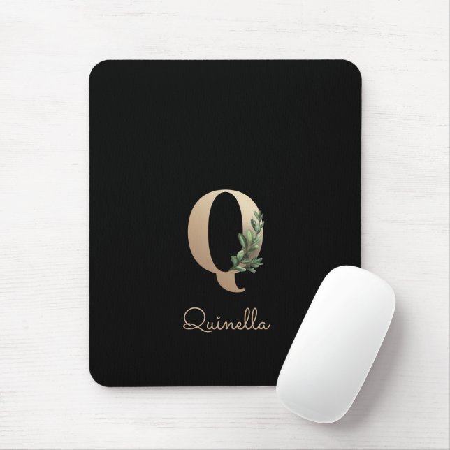 Eleganter Botanischer Monogram Letter Q Mouse Pad Mousepad (Mit Mouse)