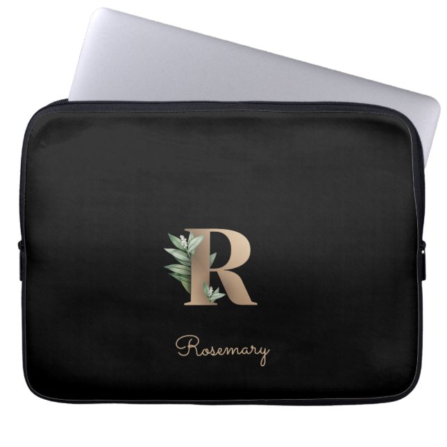 Eleganter Botanischer Monogram Letter R Laptop Sle Laptopschutzhülle (Vorderseite)