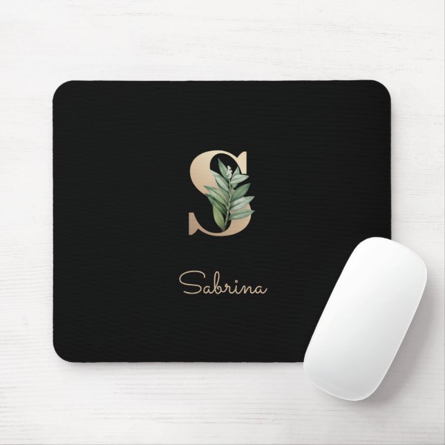 Eleganter Botanischer Monogram Letter S Mousepad (Mit Mouse)