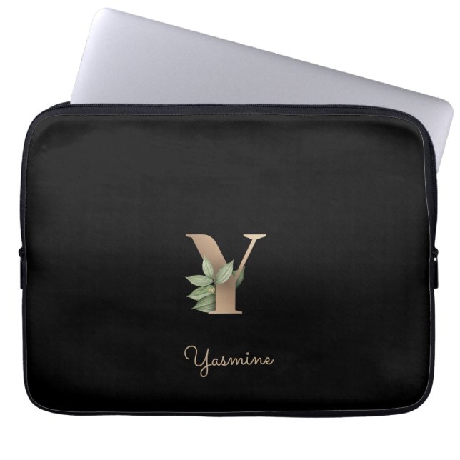 Eleganter Botanischer Monogram Letter Y Laptop Sle Laptopschutzhülle (Vorderseite)
