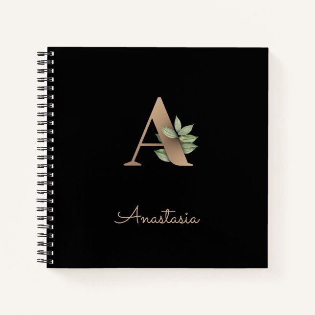 Eleganter Botanischer Monogramm-Brief A Notizbuch (Vorderseite)
