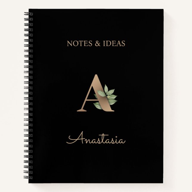 Eleganter Botanischer Monogramm-Brief A Notizbuch (Vorderseite)