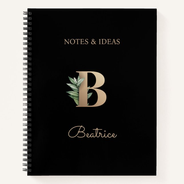 Eleganter Botanischer Monogramm-Brief B Notizbuch (Vorderseite)