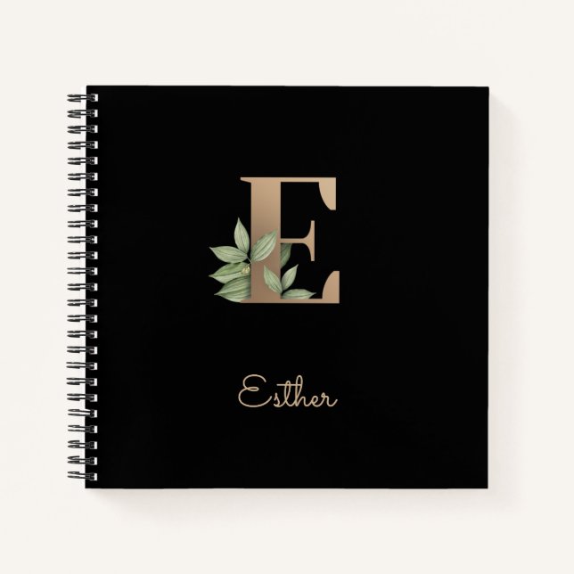 Eleganter Botanischer Monogramm-Brief E Notizbuch (Vorderseite)