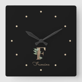 Eleganter Botanischer Monogramm-Brief F Quadratische Wanduhr