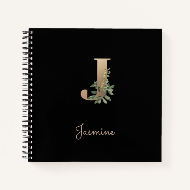 Eleganter Botanischer Monogramm-Brief J Notizbuch (Vorderseite)