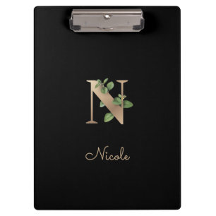 Eleganter Botanischer Monogramm-Brief N Klemmbrett