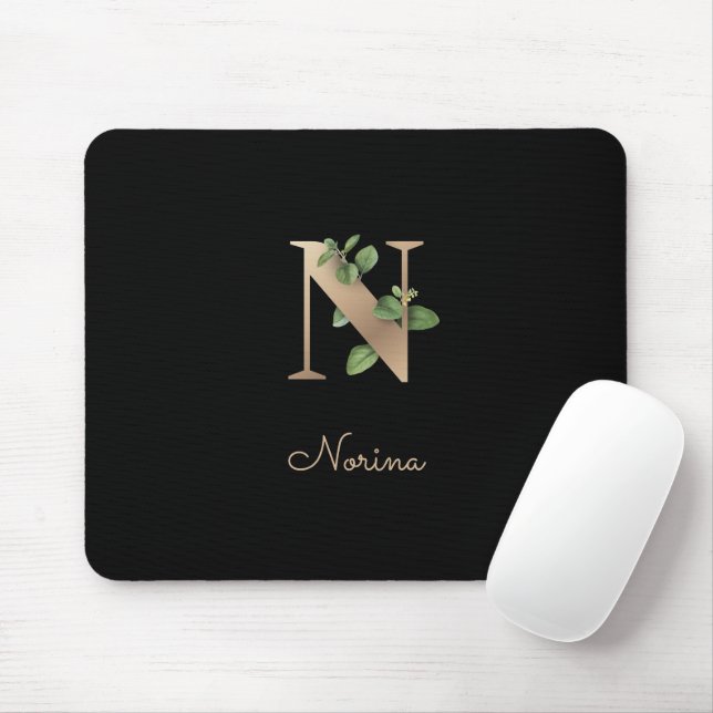 Eleganter Botanischer Monogramm-Brief N Mousepad (Mit Mouse)
