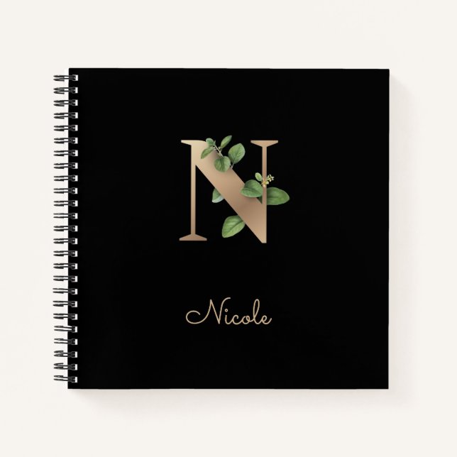 Eleganter Botanischer Monogramm-Brief N Notizbuch (Vorderseite)