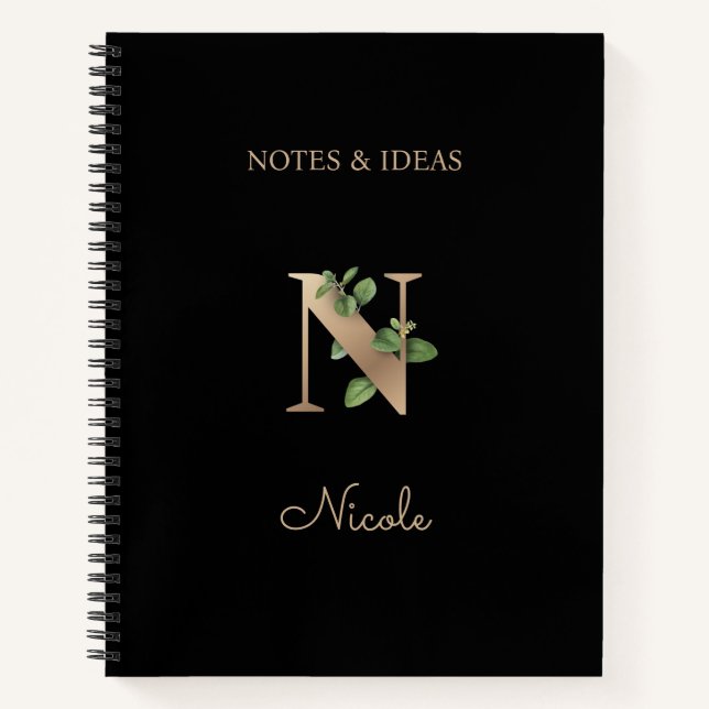 Eleganter Botanischer Monogramm-Brief N Notizbuch (Vorderseite)