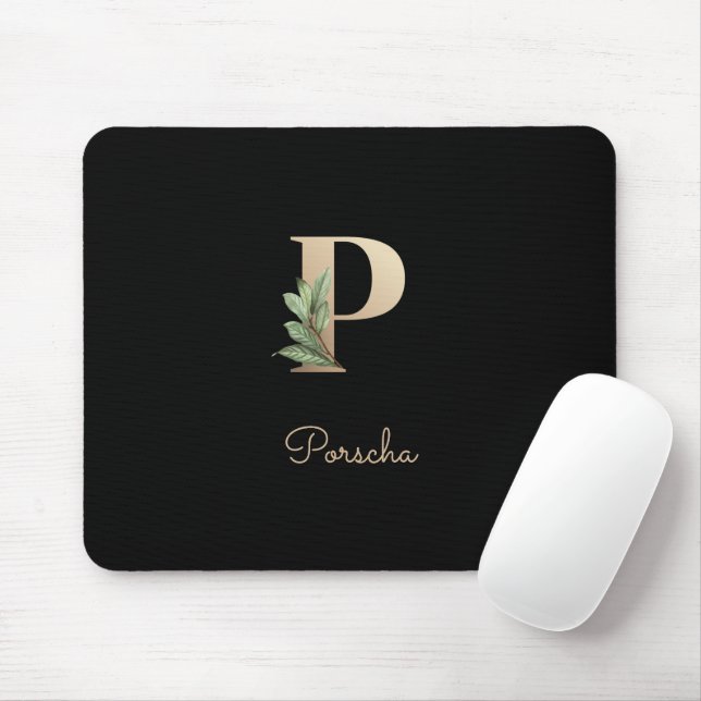 Eleganter Botanischer Monogramm-Brief P Mousepad (Mit Mouse)