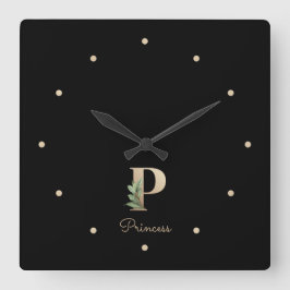 Eleganter Botanischer Monogramm-Brief P Quadratische Wanduhr