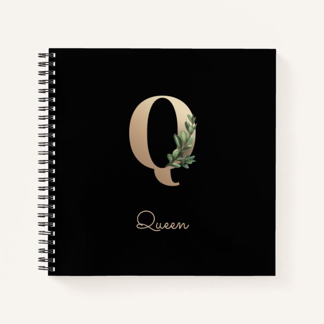 Eleganter Botanischer Monogramm-Brief Q Notizbuch (Vorderseite)
