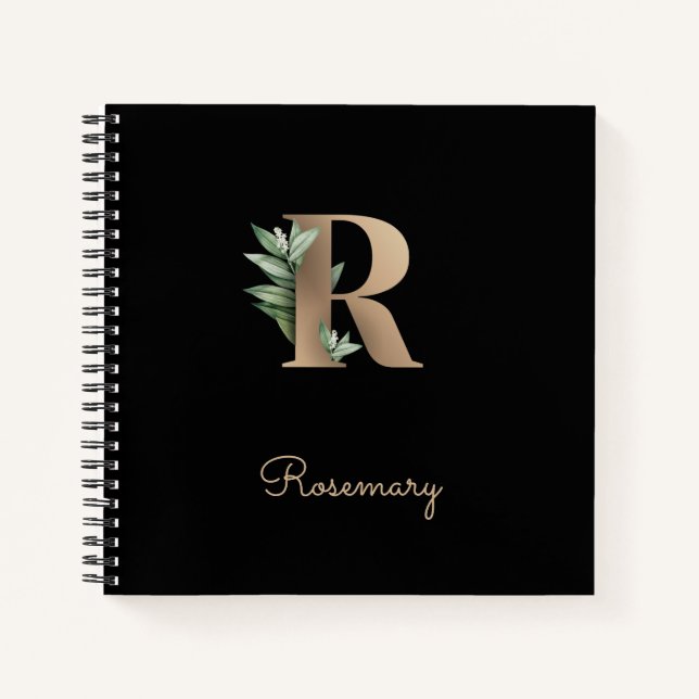 Eleganter Botanischer Monogramm-Brief R Notizbuch (Vorderseite)