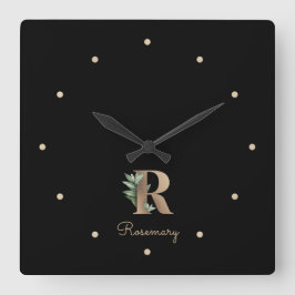 Eleganter Botanischer Monogramm-Brief R Quadratische Wanduhr