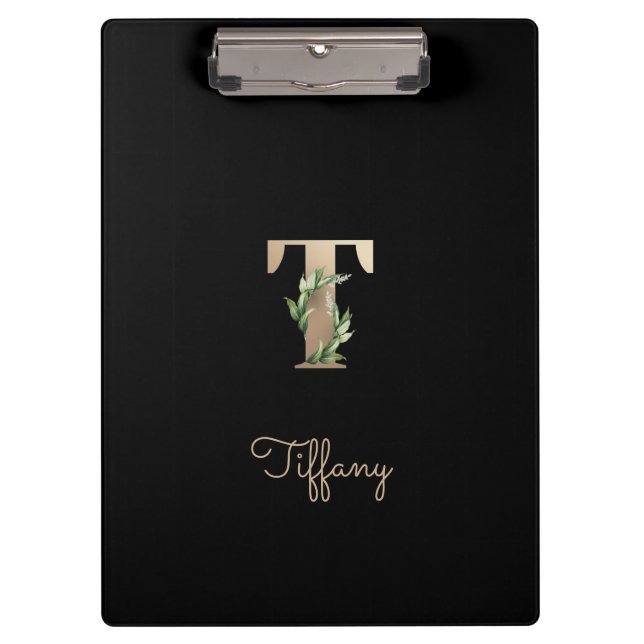 Eleganter Botanischer Monogramm-Brief T Klemmbrett (Vorderseite)