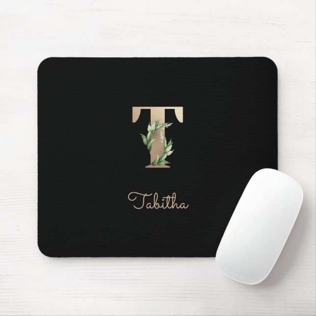 Eleganter Botanischer Monogramm-Brief T Mousepad (Mit Mouse)