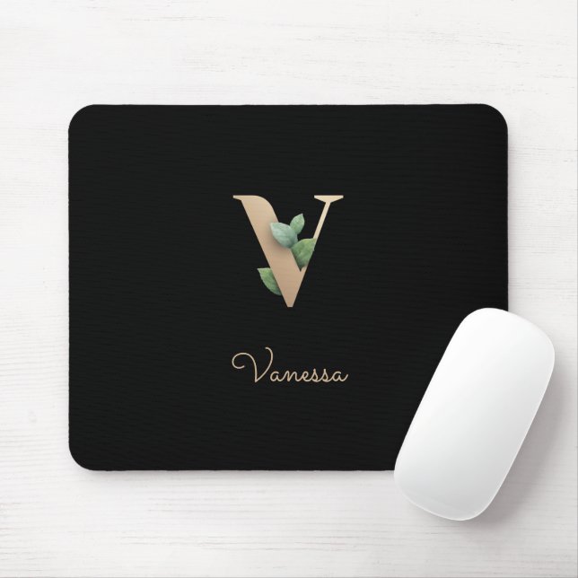 Eleganter Botanischer Monogramm-Brief V Mousepad (Mit Mouse)