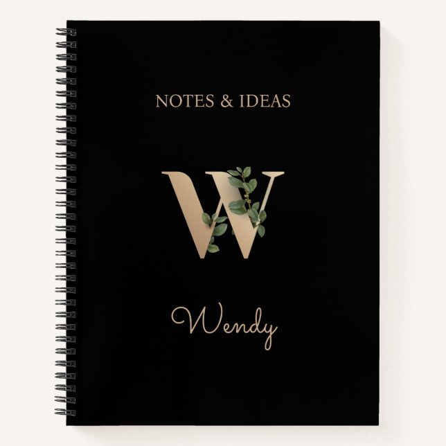 Eleganter Botanischer Monogramm-Brief W Notizbuch (Vorderseite)