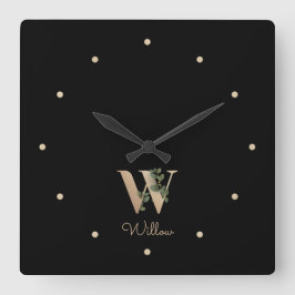 Eleganter Botanischer Monogramm-Brief W Quadratische Wanduhr