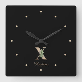 Eleganter Botanischer Monogramm-Brief X Quadratische Wanduhr