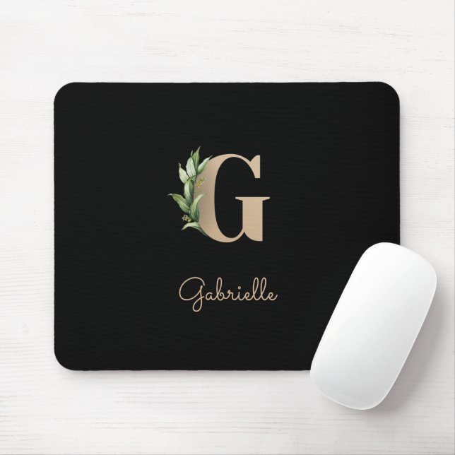 Eleganter Botanischer Monogramm-Buchstabe G Mousepad (Mit Mouse)