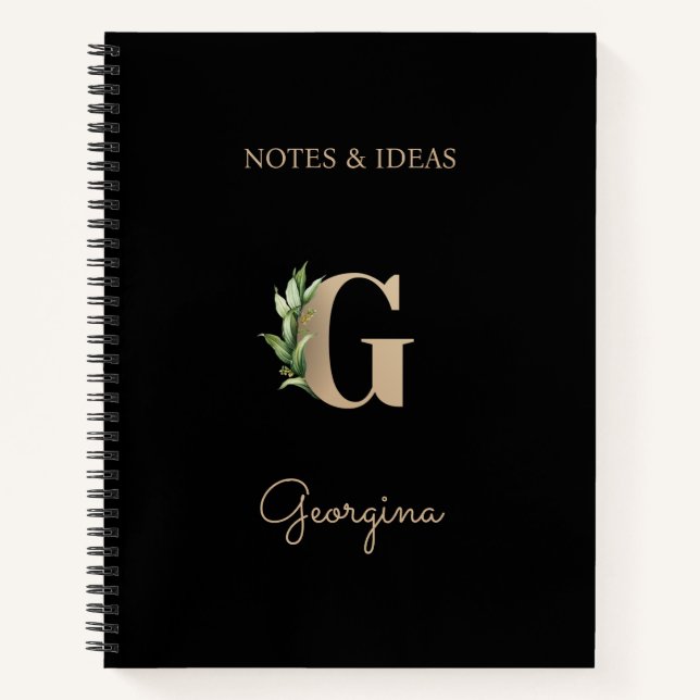 Eleganter Botanischer Monogramm-Buchstabe G Notizbuch (Vorderseite)