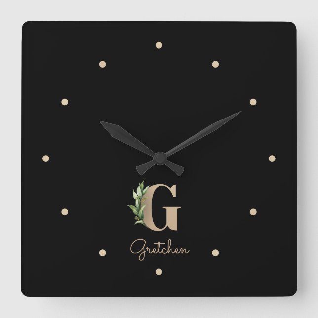 Eleganter Botanischer Monogramm-Buchstabe G Quadratische Wanduhr (Vorderseite)