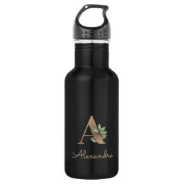 Eleganter Botanischer Monogramm-Goldbrief A Edelstahlflasche