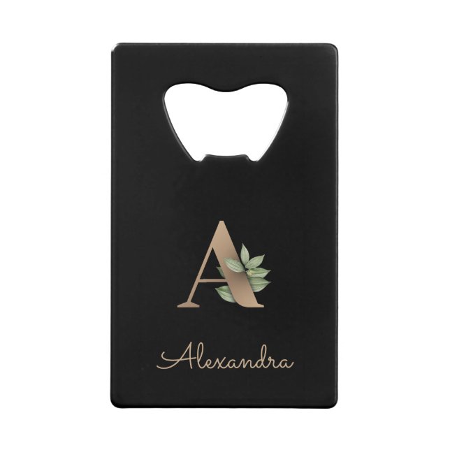 Eleganter Botanischer Monogramm-Goldbrief A Geldbeutel Flaschenöffner (Vorderseite)
