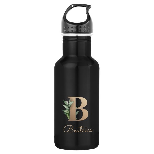 Eleganter Botanischer Monogramm-Goldbrief B Edelstahlflasche (Vorderseite)