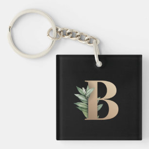 Eleganter Botanischer Monogramm-Goldbrief B Schlüsselanhänger