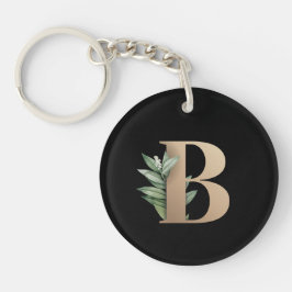 Eleganter Botanischer Monogramm-Goldbrief B Schlüsselanhänger