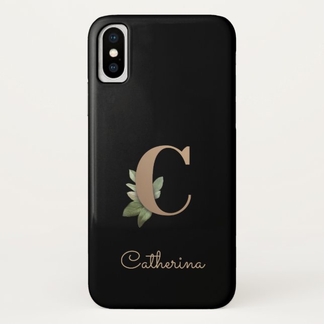 Eleganter Botanischer Monogramm-Goldbrief C Case-Mate iPhone Hülle (Rückseite)