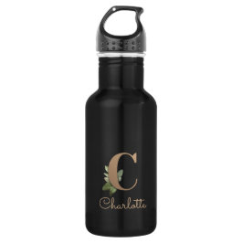 Eleganter Botanischer Monogramm-Goldbrief C Edelstahlflasche