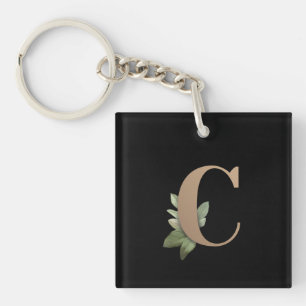 Eleganter Botanischer Monogramm-Goldbrief C Schlüsselanhänger